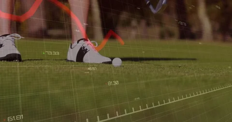 Ball-triggered grid and red curve animating, tracing club approach, showing Stock Footage 311605396
