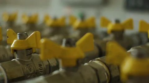 Ball valve on installation close up Stock Footage 156469417