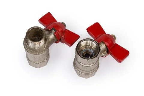 Ball valves with various design of the threaded connection Stock Photos