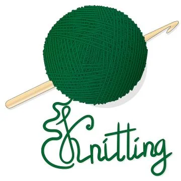 Ball of wool for knitting and crochet hook. Vector illustration image on whit Stock Illustration