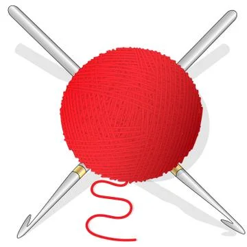 Ball of wool for knitting and crochet hook. Vector illustration image on whit Stock Illustration