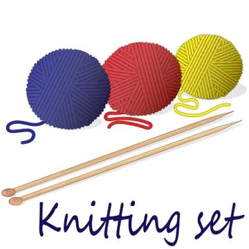 Ball of wool for knitting and knitting needles. Vector illustration image on  Stock Illustration