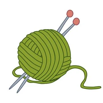 Ball of yarn and knitting needles, hobby or DIY design element, doodle style Stock Illustration