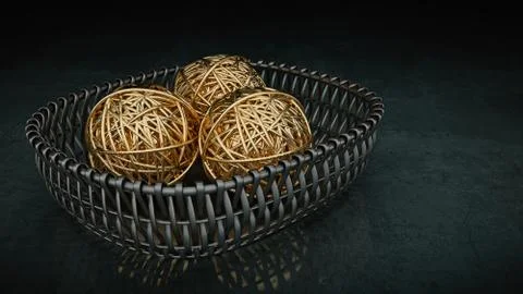 Ball of yarn gold. 3d rendering Stock Illustration