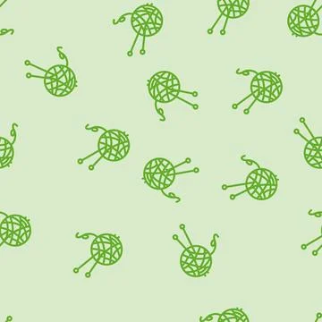 Ball yarn knitting wool line vector seamless pattern Illustrazione stock