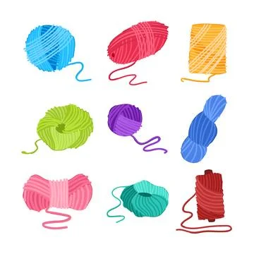 Ball yarn set cartoon vector illustration Stock Illustration
