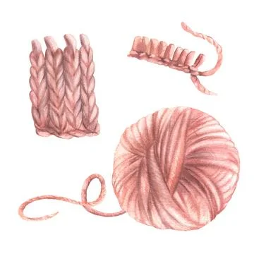 Ball of yarn, skein of knitting thread. Pastel coloured knitted objects Stock Illustration