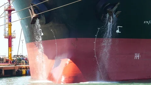 Ballast water flow from tanker ship 4k Stock Footage 90141400