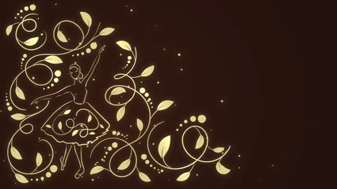 Ballerina and gold floral elements on the dark brown background with text space Stock Footage 249551069
