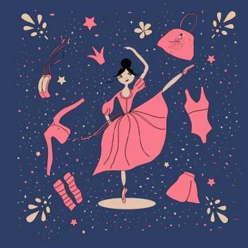 Ballerina blue background Stock Illustration