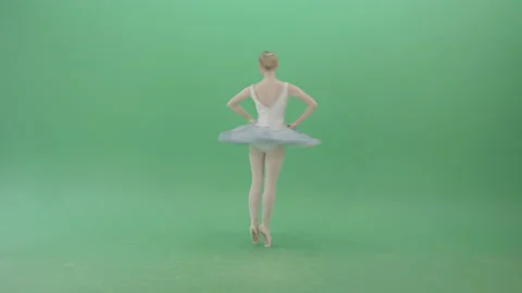 Ballerina in blue dress dancing and spinning on green screen Stock Footage 144446737