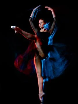 Ballerina classical ballet dancer dancing woman isolated black bacground Stock Photos