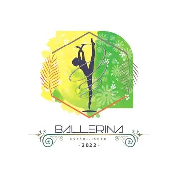 Ballerina dance in ballet motion dance style watercolor logo Stock Illustration