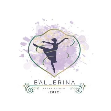 Ballerina dance in ballet motion dance style watercolor logo Stock Illustration