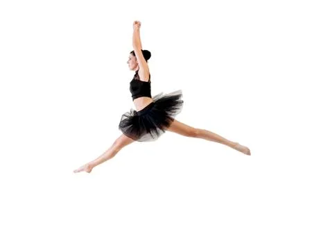 Ballerina dancing and posing in studio for a performance wearing black Foto stock
