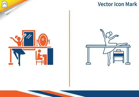 Ballerina dancing at barre with mirror vector icon mark. Stock Illustration