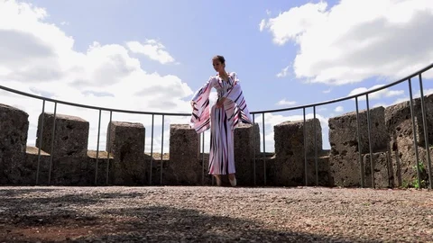 Ballerina dancing on the stage of the old castle Stock Footage 113864747