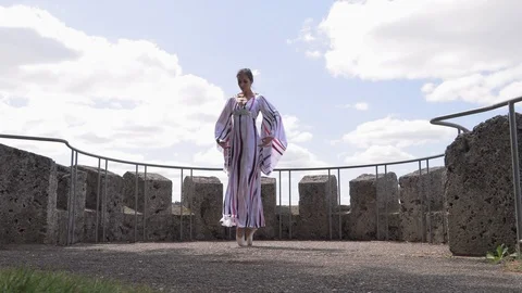 Ballerina dancing on the stage of the old castle Stock Footage 114126324