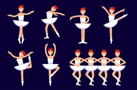 Ballerina different poses in dancing isolated on white background. Ballet vector Stock Illustration