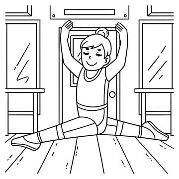 Ballerina doing a Split Coloring Page for Kids Stock Illustration