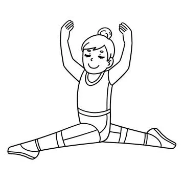 Ballerina doing a Split Isolated Coloring Page Stock Illustration