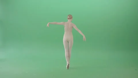 Ballerina girl spinning in body color outfit isolated on green screen Stock Footage 145877050