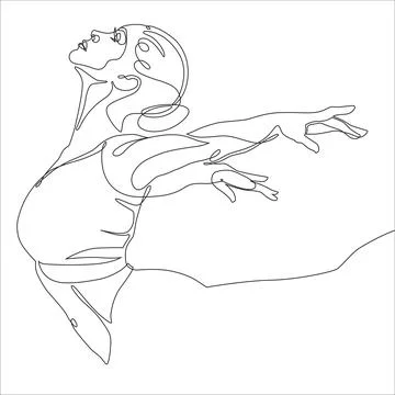 Ballerina portrait vector continuous line Stock Illustration