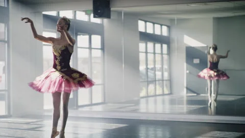 Ballerina practicing dancing en pointe in dance studio / Lehi, Utah, United Stock Footage 149061502