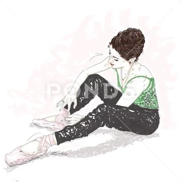 Ballerina that strips cartoon shoes to the stretch Stock Illustration