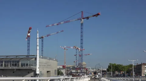 Ballet of cranes in Bordeaux time lapse Stock-Footage 53097142