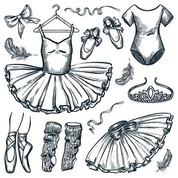 Ballet dance design elements. Vector hand drawn sketch illustration of baller Stock Illustration