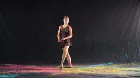 Ballet dance performance with colour powder blast slow motion action clip Stock Footage 93170612