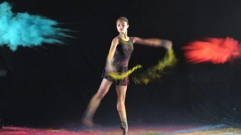 Ballet dance performance with colour powder blast slow motion action clip Stock Footage 93195353