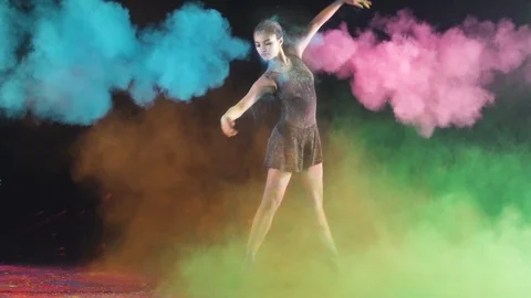 Ballet dance performance with colour powder blast slow motion action clip Stock Footage 93224817