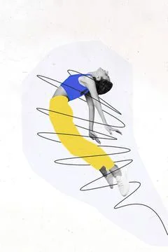 Ballet dancer in blue top and yellow pants performing dance Stock Photos
