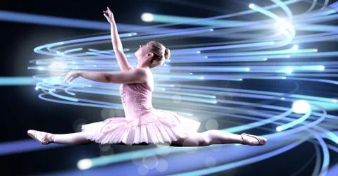 Ballet dancer dancing with curving lines of light glowing Foto stock