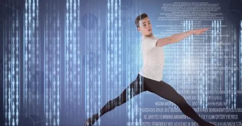 Ballet dancer dancing with digital technology interface 스톡 사진