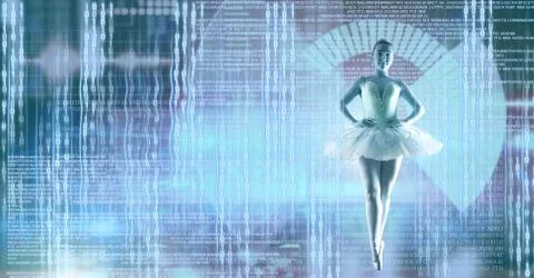 Ballet dancer dancing with digital technology interface 스톡 사진