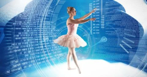 Ballet dancer dancing with digital technology interface Stockfoto's