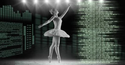 Ballet dancer dancing with digital technology interface 库存照片
