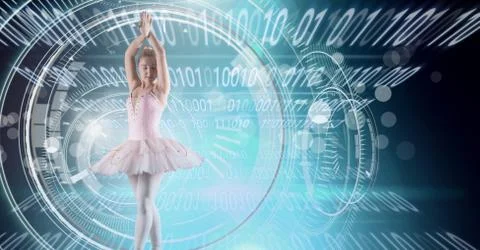 Ballet dancer dancing with digital technology interface Stock Photos