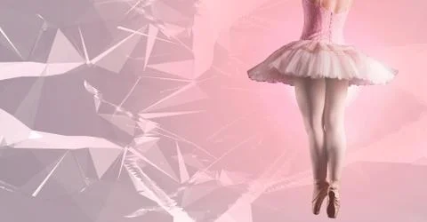 Ballet dancer dancing with pink polygons Stock Photos