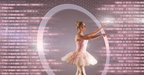 Ballet dancer with digital technology interface 写真素材