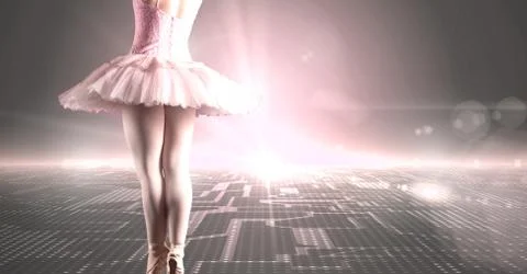 Ballet dancer with digital technology landscape and glowing light 스톡 사진
