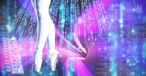 Ballet dancer feet dancing with digital technology interface Foto stock