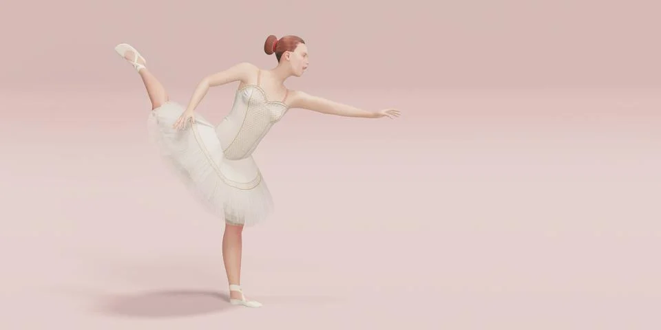 Ballet dancer Female model dancing on pastel color scene 3D illustration Stock Illustration
