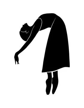 Ballet dancer full body shape, vector isolated shadow, simple black silhouett Stock Illustration