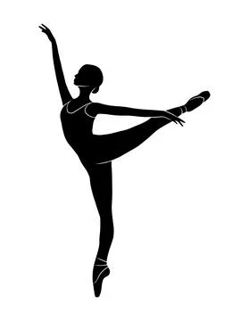 Ballet dancer full body shape, vector isolated shadow, simple black silhouett Stock Illustration