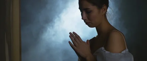 Ballet dancer gets praying backstage and then runs onto the stage and jumps Stock Footage 120471979