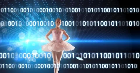 Ballet dancer with glowing digital technology interface Foto stock